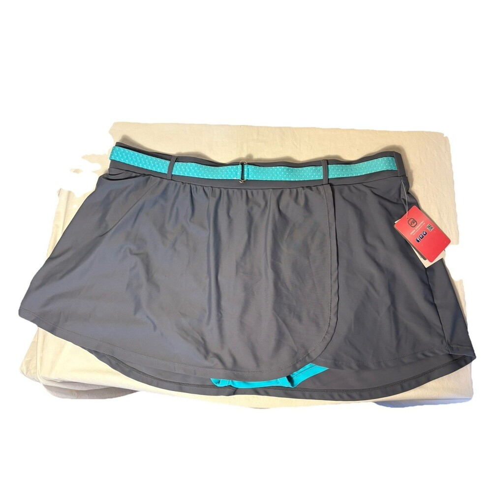 Free Country Gray Blue Swim Skirt Women's Plus 3X NEW Mesh Belt Built In‎ Brief